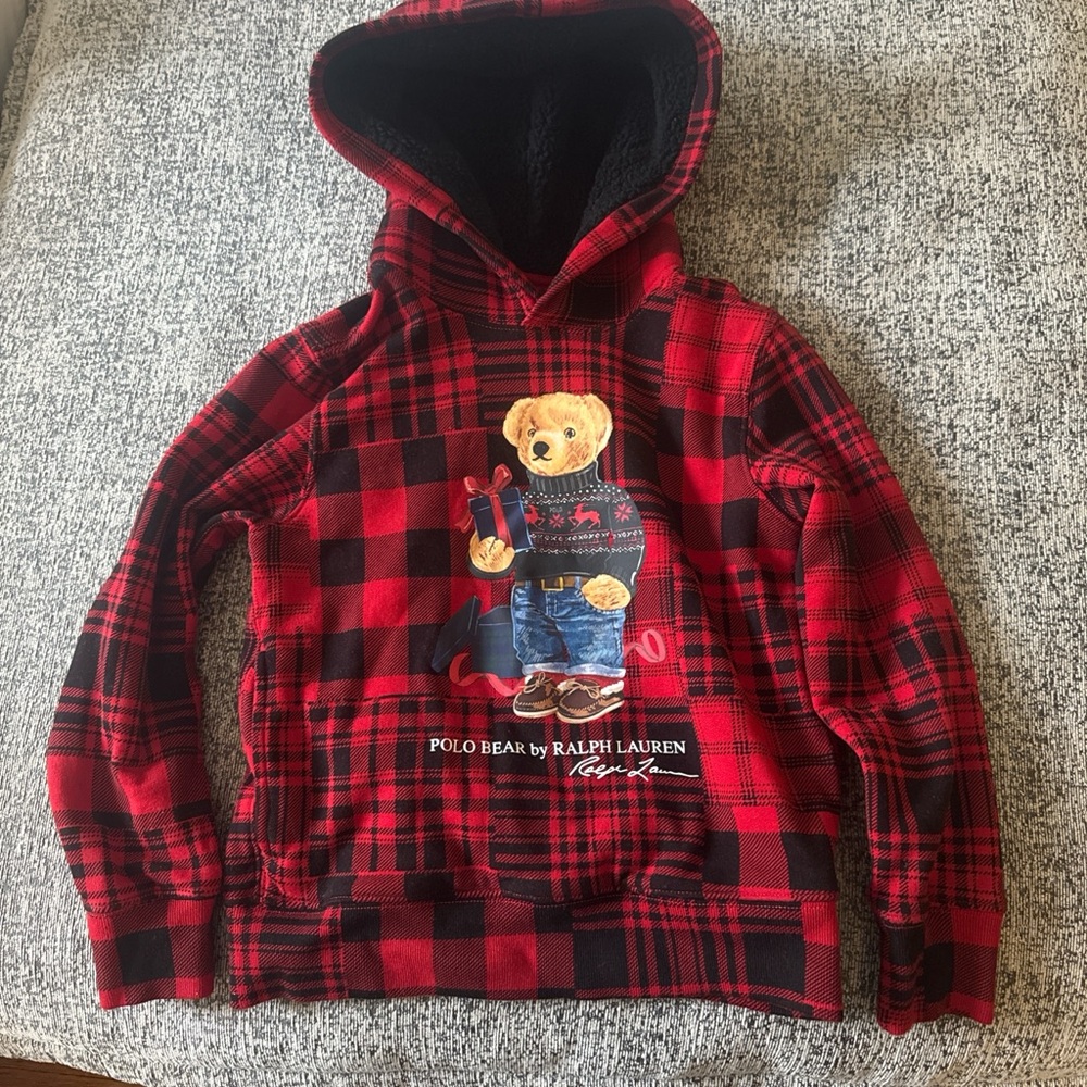 Polo Ralph Lauren Polo Bear Plaid Hoodie | Kids Size 8 | Teddy Fleece Lined‎